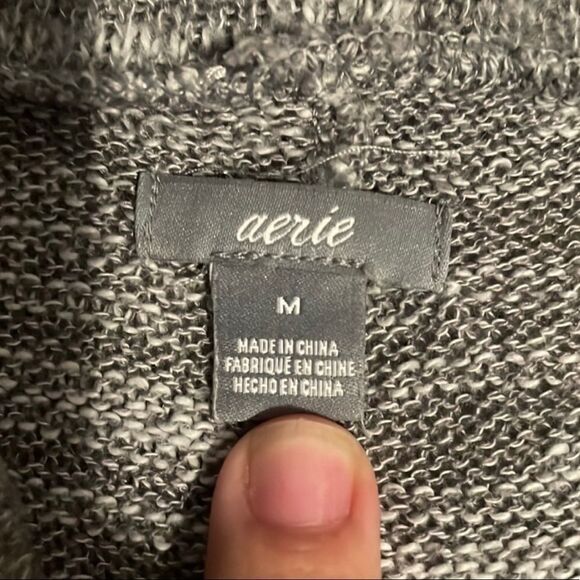 Aerie slouch neck grey and white sweater - Picture 3 of 3